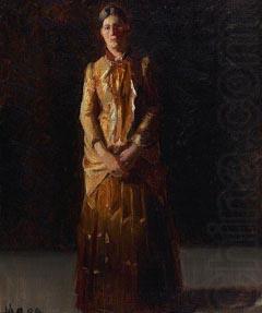 Michael Ancher Portrait of Anna Ancher Standing in a Yellow Dress by her husband Michael Ancher china oil painting image